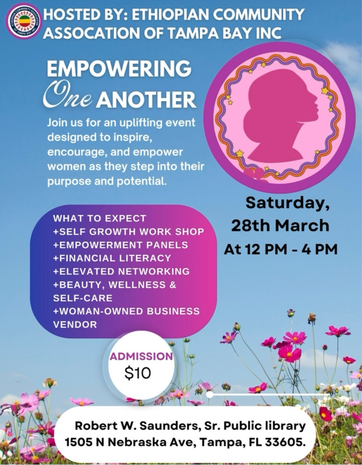 Empowering One Another event flyer hosted by the Ethiopian Community Association of Tampa Bay Inc.